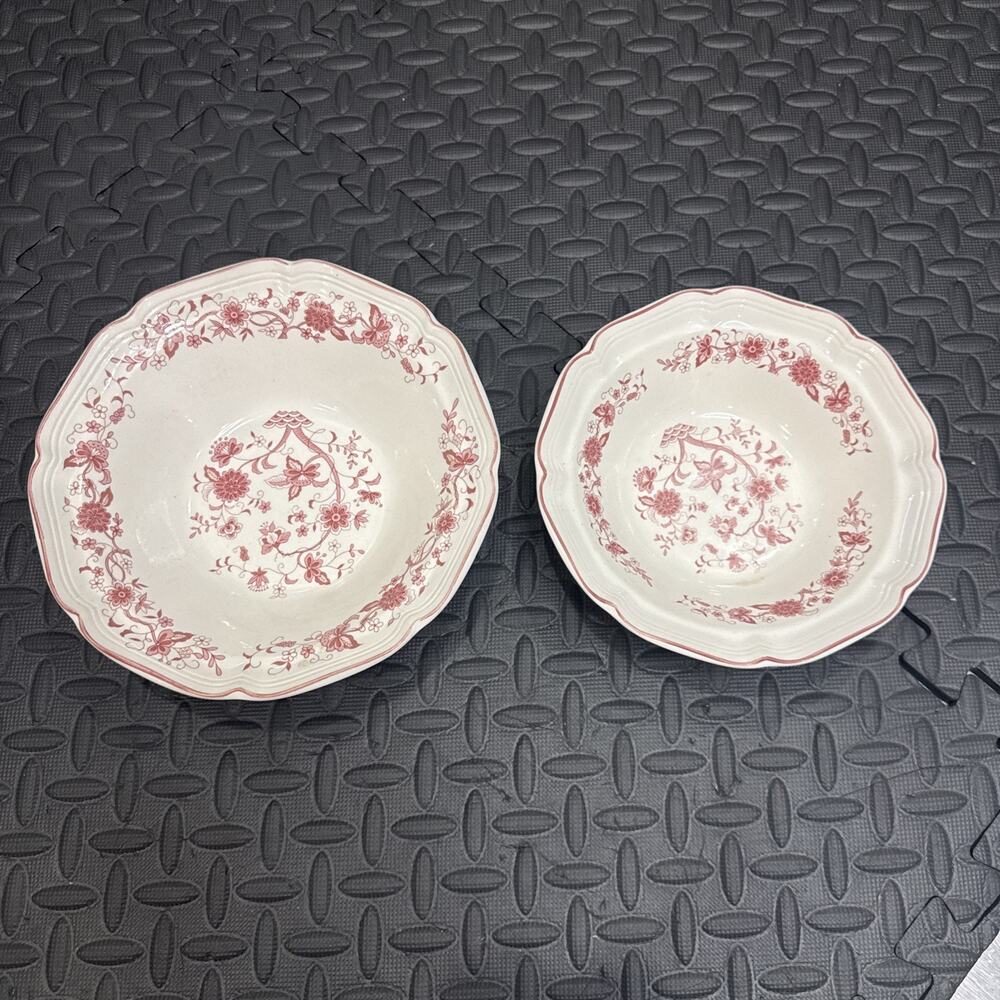 Vintage F.W. Woolworth Pink Floral Bowls Set Of 2